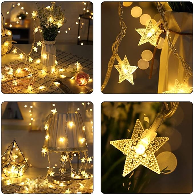 IRIDESCENT Star String Lights, 16ft/5m 50 LED Plug in String Lights Warm White Fairy Lights for Christmas/Wedding/Party Indoor and Outdoor Decoration