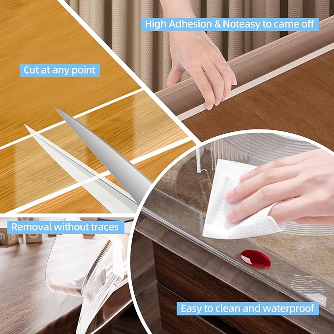 2 in x 16.4 ft,Clear Edge Protector Strip Sharp Edge Wrap Cover Tape with 6 Corners,Soft Corner Protectors Baby Proof, Furniture Corner Guard & Edge Safety, Edge Protector for Table and Fireplace