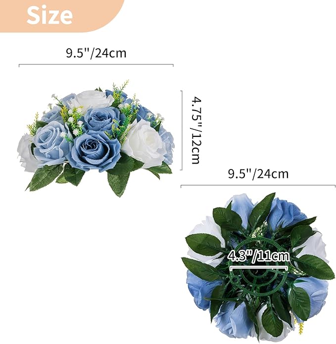 NUPTIO Flower Balls for Wedding Centerpieces - 6 Pcs 9.5 inch Diameter Fake Flower Ball Arrangement Bouquet Party Centerpieces for Tables - Dusty Blue Rose Bouquet Centerpiece Flowers for Table