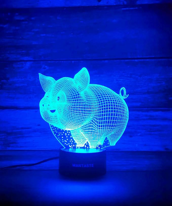 Pig 3D Decor Lamp with Remote, Toys for Girls Boys Room, Night Light Bedside Gifts for Kids Baby