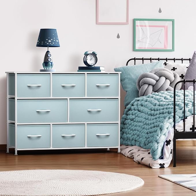 Sorbus Kids Dresser with 8 Drawers - Chest Organizer Unit with Steel Frame Wood Top & Handle, Fabric Bins for Clothes - Wide Furniture for Bedroom Hallway Kids Room Nursery & Closet