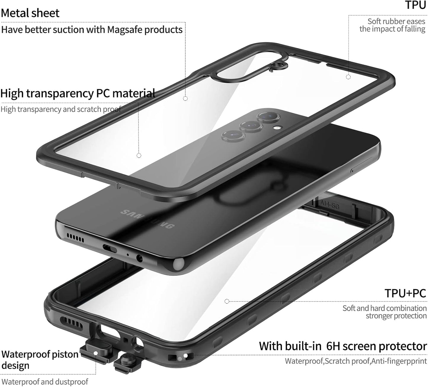 Mangix Galaxy A14 5G Case: IP68 Waterproof, Dustproof, Shockproof, Full Body Rugged Clear Cover with Built-in Screen