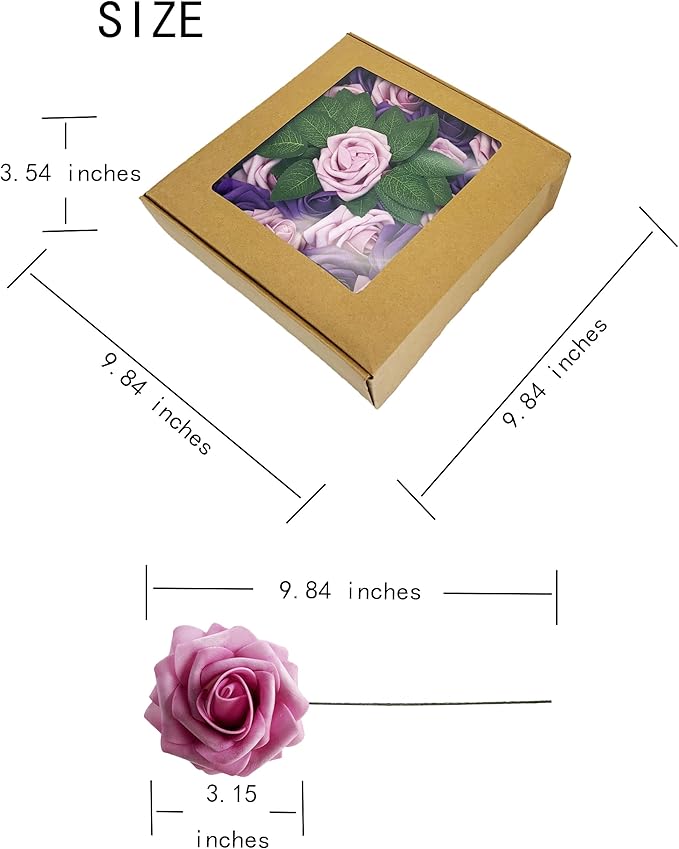 Purple Artificial Roses 50 PCS Flowers with Stem, Fake Rose Heads Bouquets for DIY Wedding Decorations Centerpieces Arrangements Party Home Garden Porch Window Decor