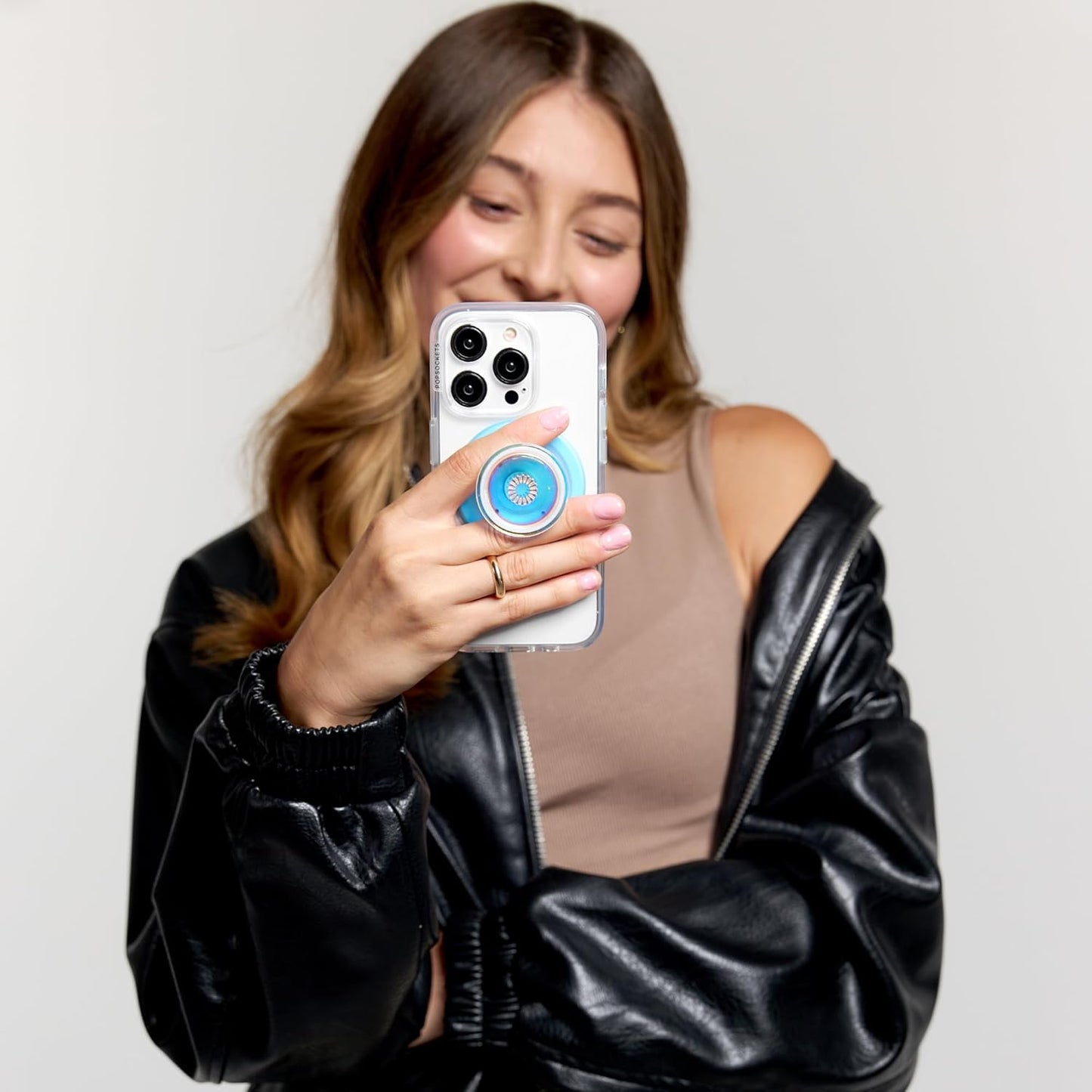 PopSockets Phone Grip - Blue Opalescent Translucent, Compatible with MagSafe, Adapter Ring Included, Wireless Charging