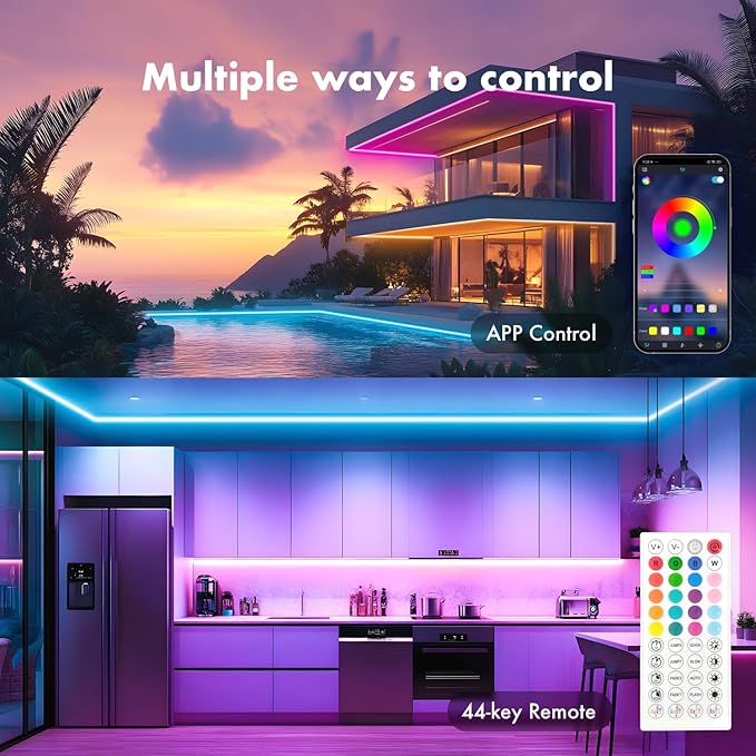 Neon Rope Lights, JIAMEI 49.21FT RGB LED Strip Lights, App Control, IR Remote, Music Syncing, Outdoor IP67 Waterproof, Flexible Neon Strip Lights Cuttable for Bedroom, Gaming, Party (49.21FT)