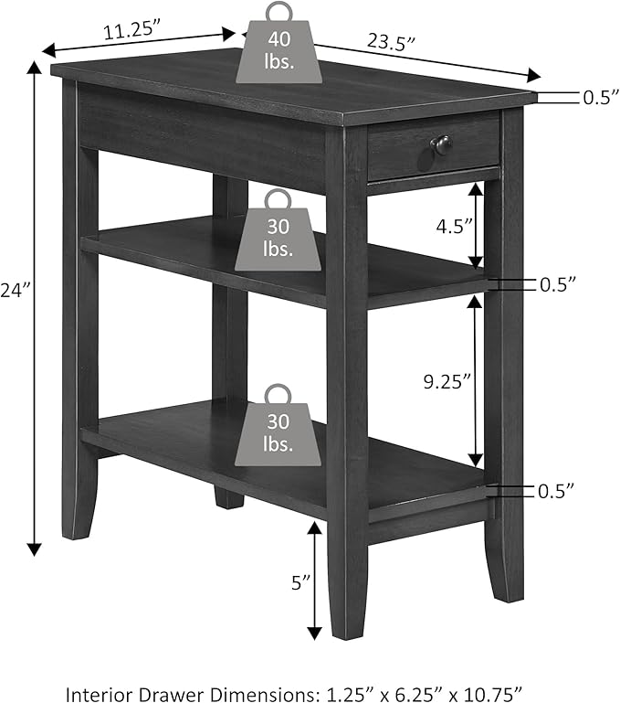 Convenience Concepts American Heritage Flip Top End Table 23.25" - Classic Narrow Chairside Accent with Hidden Storage & Lower Shelf for Traditional, Modern Living Room, Light Walnut