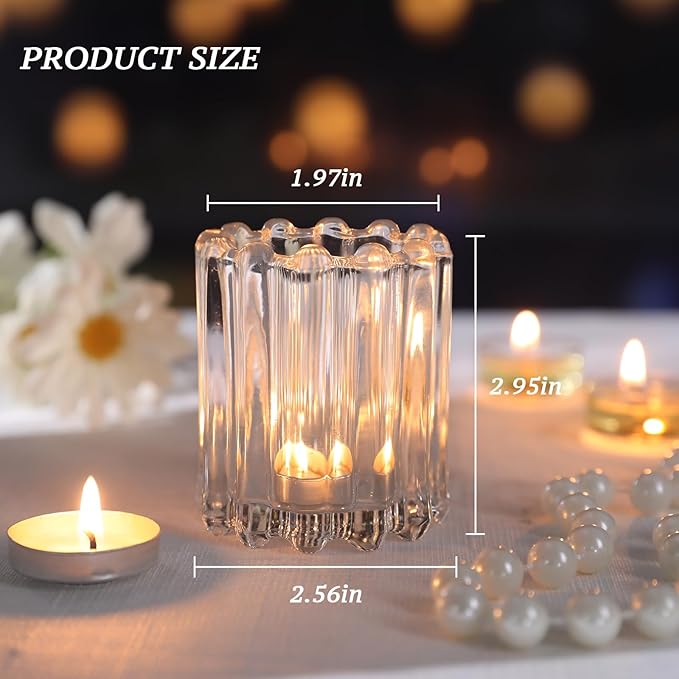 Glass Clear Votive Candle Holder, Ribbed Votive Candle Holders Set of 12, Tealight Candle Holder for Wedding Centerpieces Dinner Party Table Decor