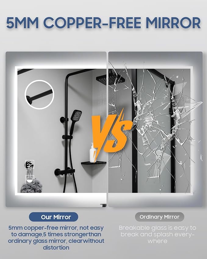 Led Mirror for Bathroom, 24x32 Inch Backlit Mirror with 10X Magnification and Shaver Charging Port, Anti-Fog, Memory Function, 3 Color Temperature, Dimmable Led Bathroom Mirror, Horizontal/Vertical