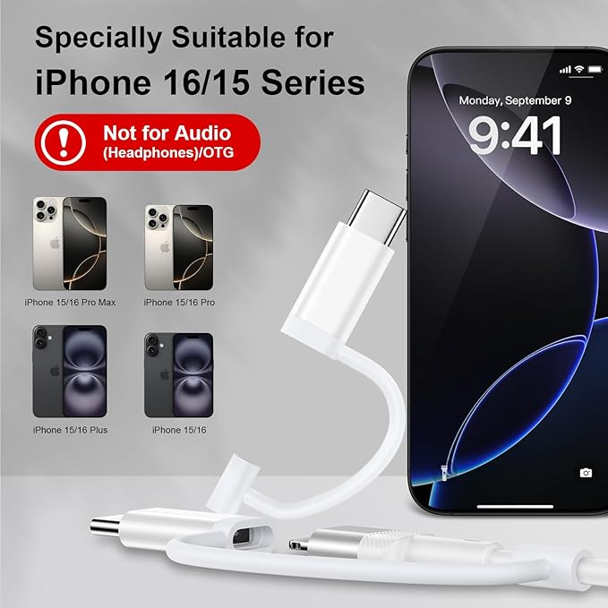 [Apple MFi Certified] Lightning to USB C Adapter for iPhone 17 Air 17 Pro 17 Pro Max 16e 16 Pro Max Plus 15,4-Pack USB Type C to Lightning Adaptor Cable Charger & Data Sync,Not for Headphone/Audio/OTG