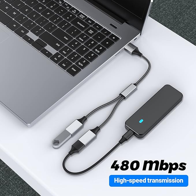 MOGOOD USB Splitter Cable USB y Splitter Adapter (Carplay NOT Supported) Dual Type A 2.0 Power Cord Extension for Charging/Data Transfer/Laptop/Mac/Car