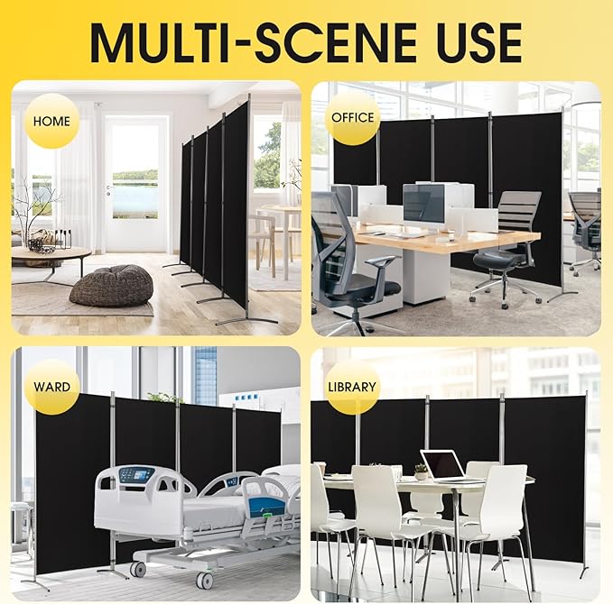 RANTILA 4 Panel Room Divider, 6 Ft Tall Folding Privacy Screen Room Dividers, Freestanding Room Partition Wall Dividers, 136''W x 20''D x 71''H, Black