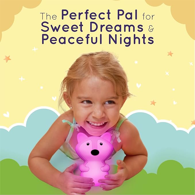 Lumipets Junior Fox Night Light, Soft Silicone Material, 8 Soothing Colors, Cordless, Easy Control, Portable