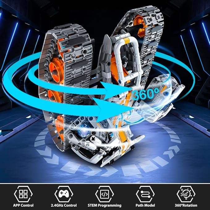 HOGOKIDS 5 in 1 STEM Building Set with LED Light - APP & Remote Controlled Cars Building Toys Kit, RC Robot Tank Sleigh Tracked Racer 604 PCS, Toy Gifts for Kids Boys Girls Ages 6 7 8 9 10 11 12+ Year