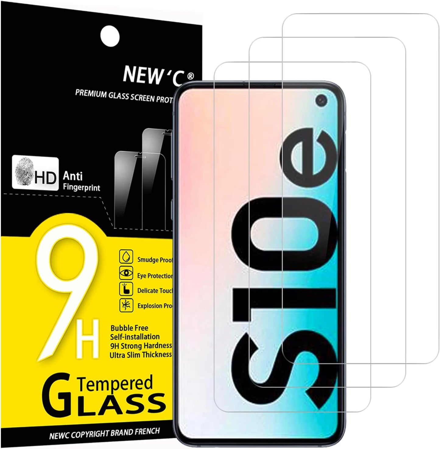 NEW'C 3 Pack Tempered Glass Screen Protector for Samsung Galaxy S10e - Case Friendly, Anti-Scratch, Bubble Free, Ultra