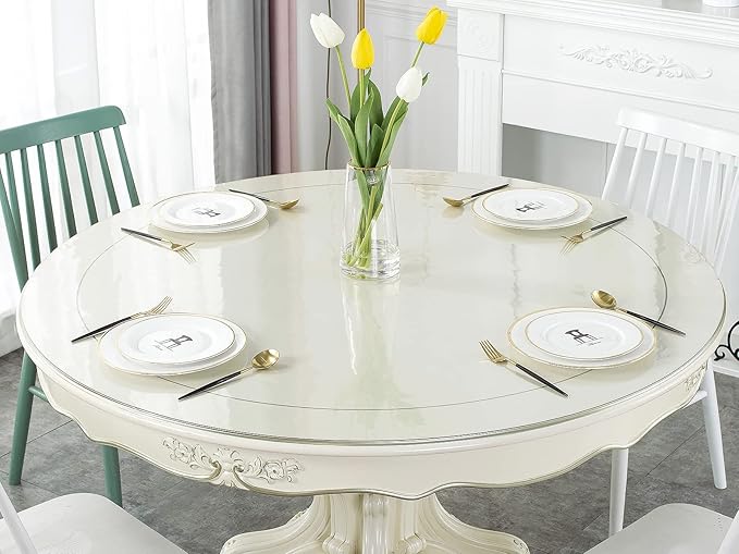 Deep Dream 1.5mm Thick 58 Inches Clear Round Table Protector, Round Table Cover, Tablecloth Protector, Table Protector for Dining Room Table & Office