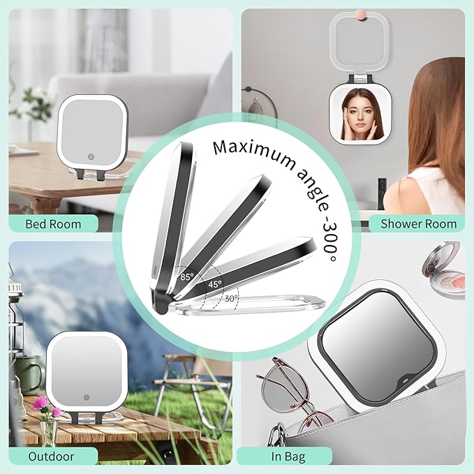 FASCINATE 20X Magnification Rechargeable Travel Makeup Mirror, 7" Lighted Portable Vanity Mirror with 3 Colors Lighting & Stepless Dimming, Double Sided LED Mirror, Gift for Women (Black)