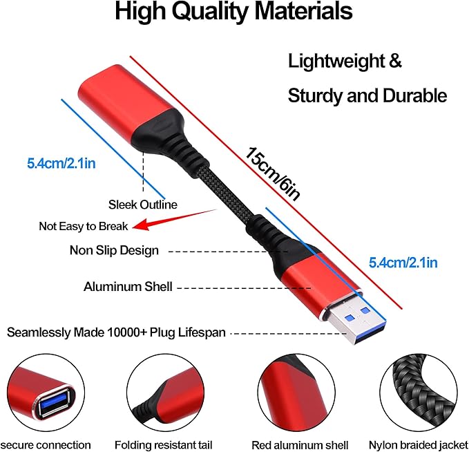 USB 3.0 Data Blocker USB Type A Male to Female Data Blocking Defender Adapter Cable Only Charging Protect Against Juice Jacking, Hacking for Phone Tablet -15cm/6 inch, 2 PCS