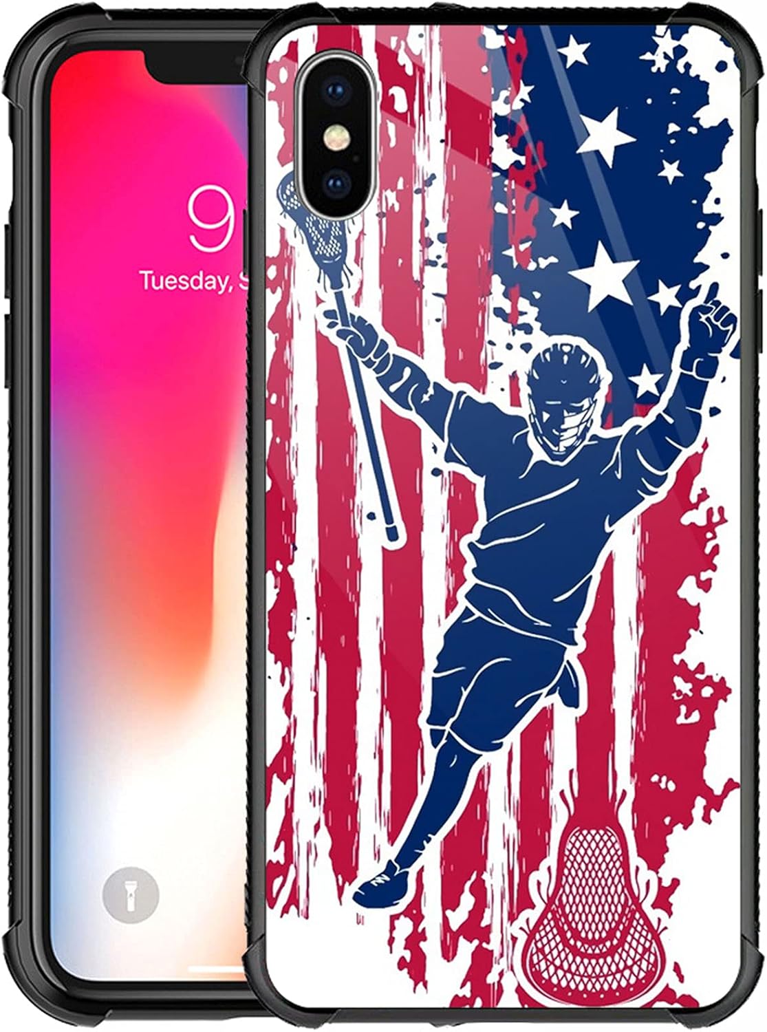 iPhone XR Case - Lacrosse American Flag Graphic for Girls, Shockproof Anti-Scratch Hard PC Back, Picture Pattern Design.