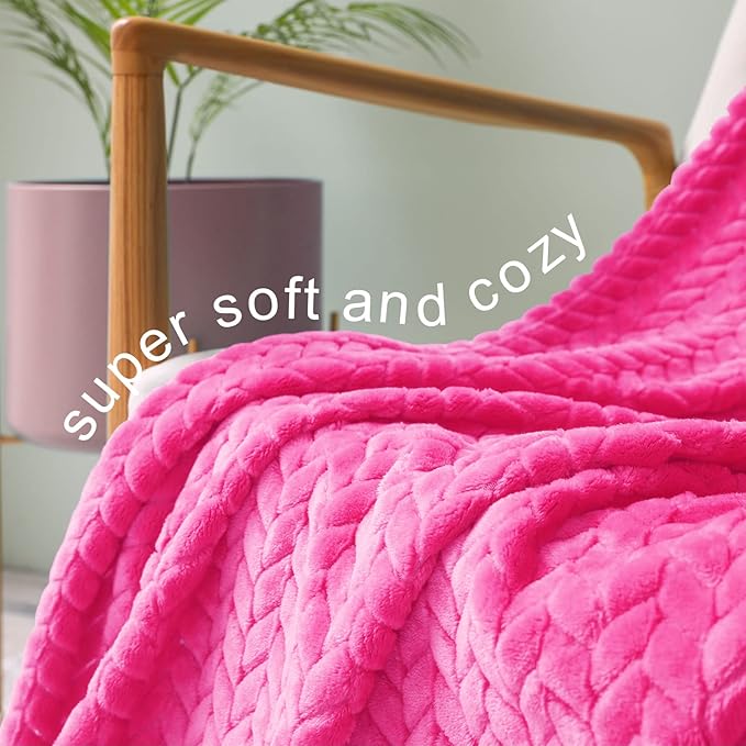 Exclusivo Mezcla Fleece Throw Blanket for Couch, 50x70 Inches Soft Cozy Jacquard Flannel Blankets, Lightweight Fuzzy Plush Warm Throws for Winter, Hot Pink