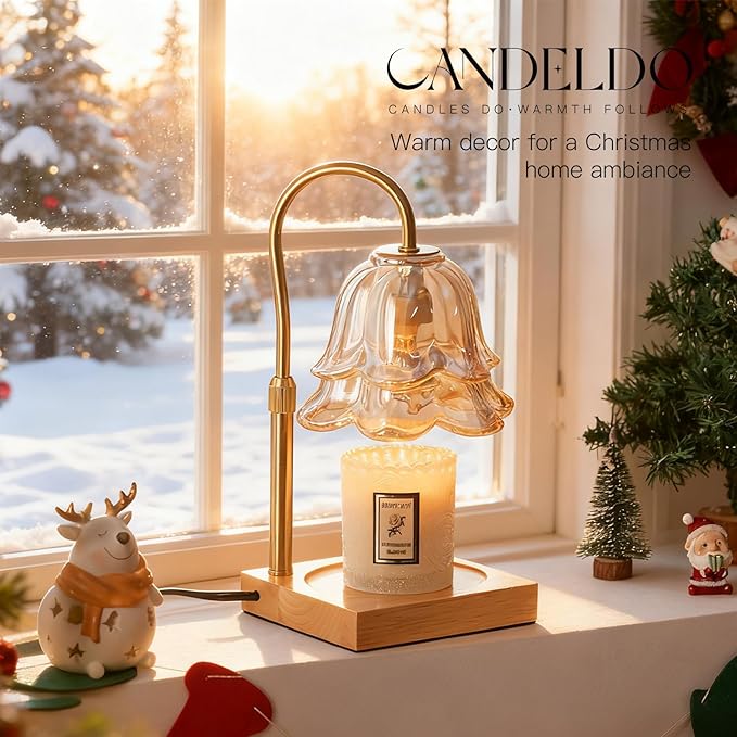 Christmas Gifts for Women: Gold Flower Candle Warmer Lamp with Timer Height Adjustalbe Wax Warmer Dimmable Christmas Home Decor