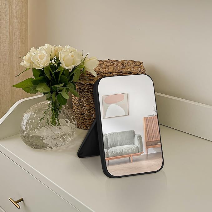 10Pcs Table Desk Vanity Makeup Mirror, 8-Inch Simple Portable Travel Mirror with Stand, Standing and Wall Hanging Dual-use Black
