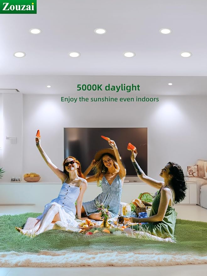 zouzai 12 Pack 6 Inch Ultra-Thin LED Recessed Ceiling Light with Junction Box, 5000K Daylight, 12W Eqv 110W, Dimmable Canless Wafer Downlight, 1080LM High Brightness, ETL and Energy Star Certified