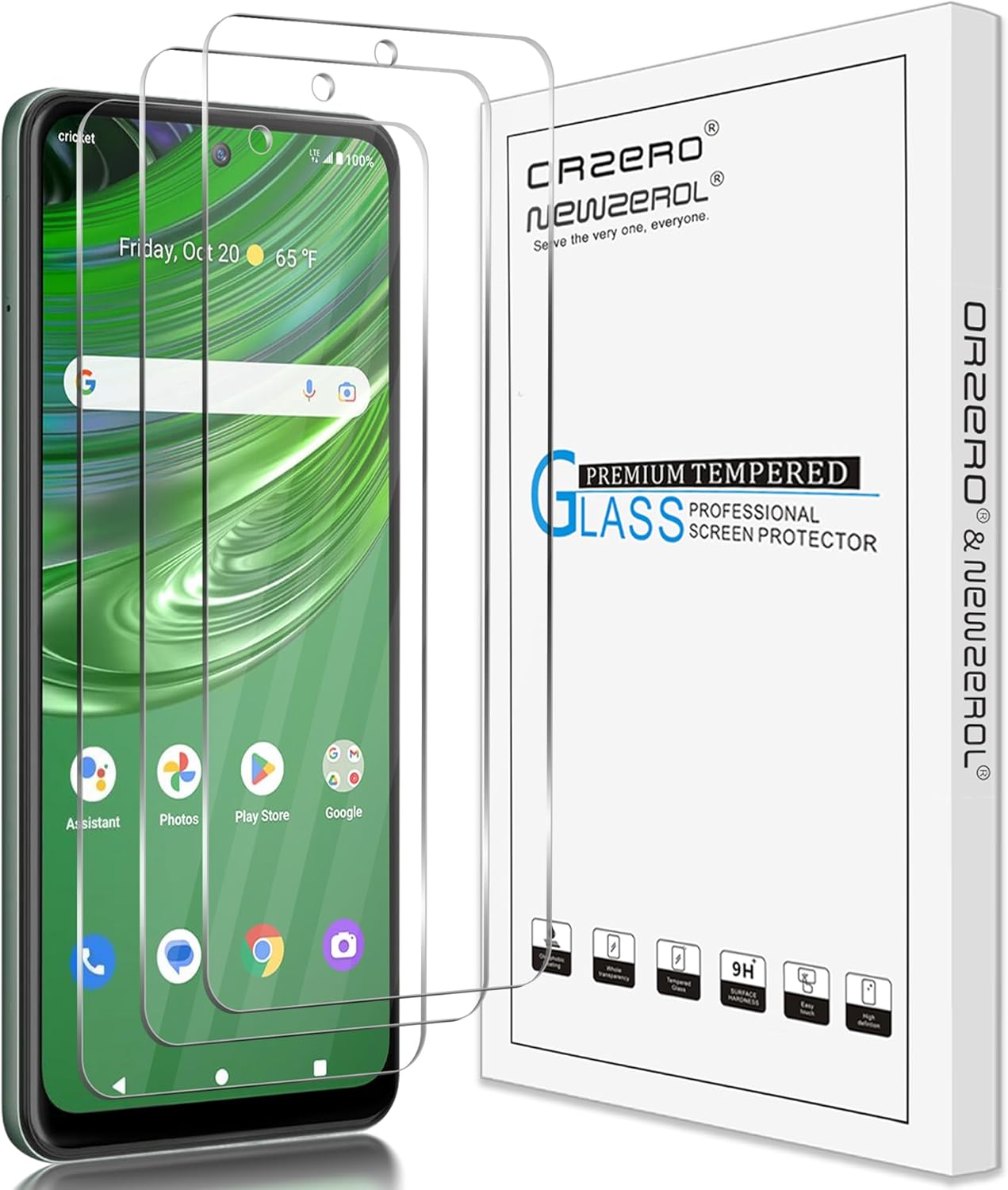 Orzero 3 Pack Tempered Glass Screen Protector for Cricket Outlast/AT&T Jetmore, HD Anti-Scratch, Bubble-Free, Precise