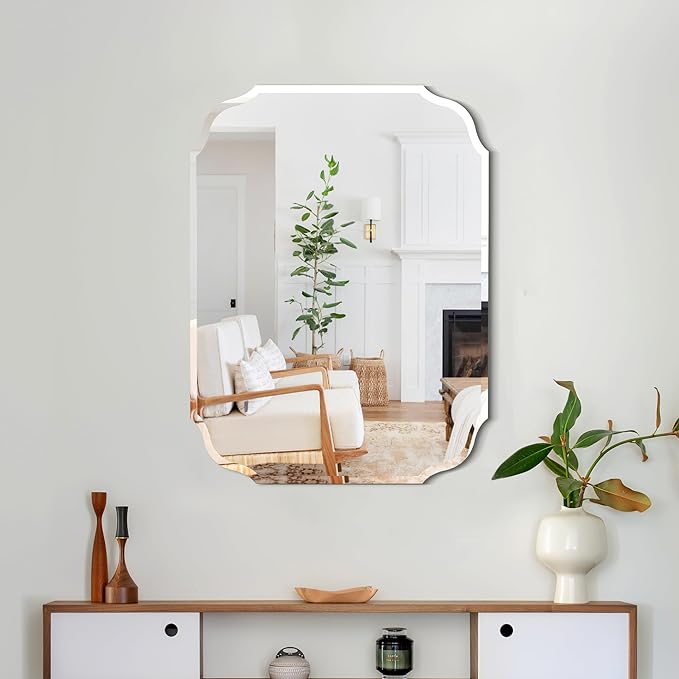 Silver Wall Mirror-Beveled Edge Frameless Mirrors for Bathroom, Vanity, Bedroom, Rectangle Mirrors（17.8X23.7inch）