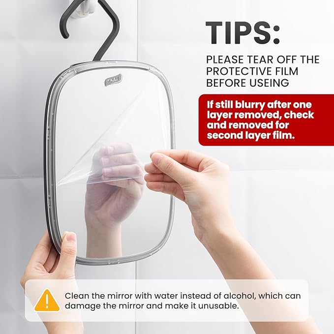 TAILI Fogless Mirror for Shower, Wall Hanging Mirror for Travel Camping, Removable Antifog Shaving for Shower Accessories, Bathroom, Portable, Shatterproof for Men, Women-Black