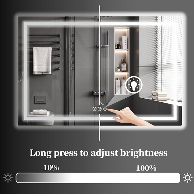 Koonmi 40x60 LED Bathroom Mirror, Backlit + Front Lit, LED Bathroom Mirror with Lights for Wall, 3 Colors, Anti-Fog, Dimmable Brightness, Memory Function, Tempered Glass