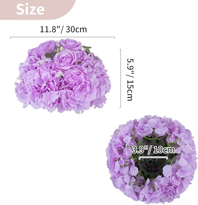 NUPTIO Flower Ball Arrangement Bouquet: 10 Pcs 11.8 inch Diameter Light Purple Rose Fake Flowers Balls for Wedding Centerpiece Decorations Artificial Flower Centerpieces for Tables