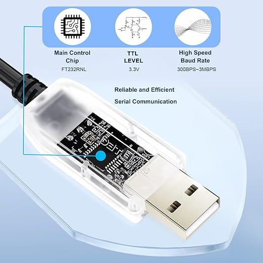 DTECH USB to TTL Serial Cable Adapter 3.3V 3 Pin FTDI Chip LED Indicators UART Debug Converter FT232RNL IC Output 3V3 Signal Level for Windows 11 10 8 7 XP MAC Linux Easy Debugging Programming, 3ft
