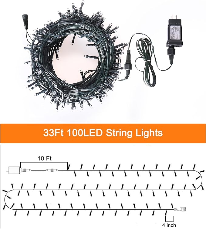 Blingstar Christmas Lights Colored String Lights 33 Ft 100 LED Waterproof Multicolor Twinkle Lights 8 Modes 30 V Plug in Fairy String Lights for Indoor Outdoor Xmas Tree Bedroom Garden Party Decor