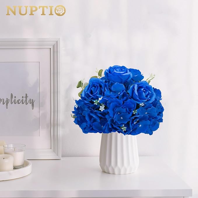 NUPTIO Royal Blue Flowers for Centerpieces: 10 Pcs 11.8 inch Diam Artificial Flower Balls for Centerpieces - Fake Flower Ball Arrangement Bouquet Rose Wedding Centerpieces for Tables Decorations
