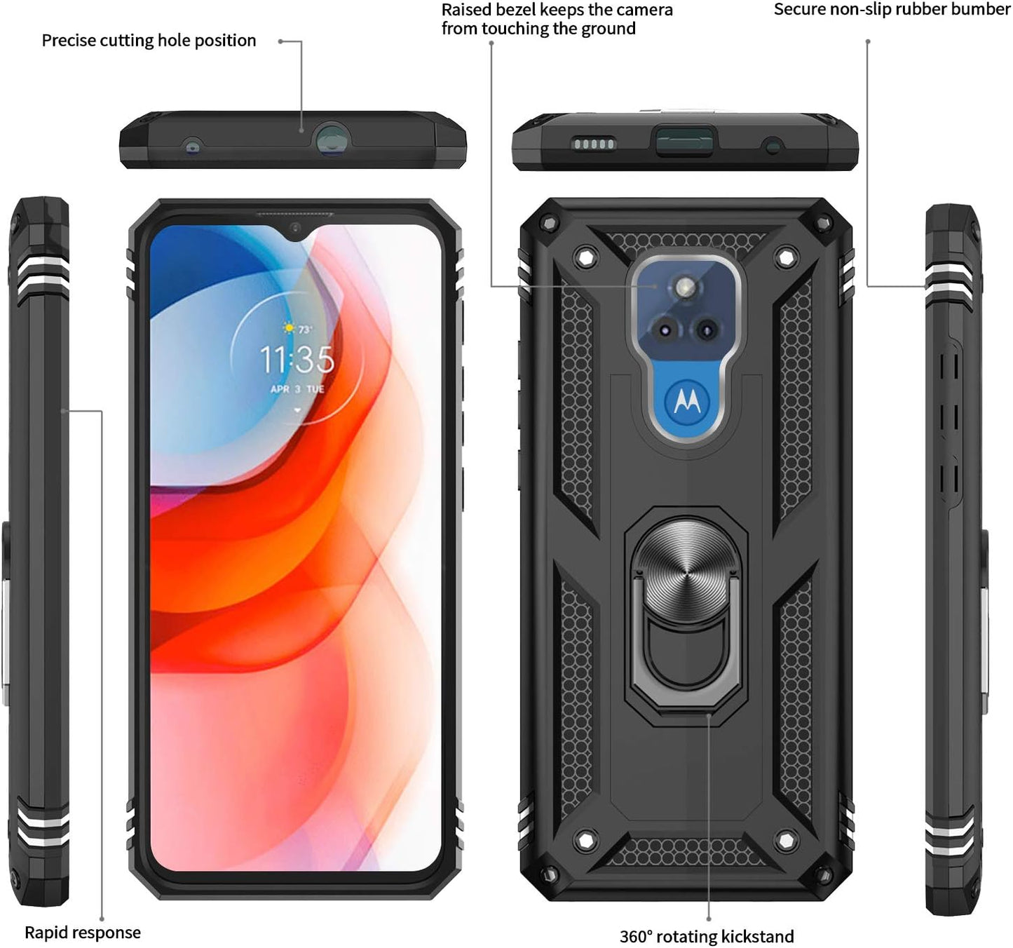 LeYi Moto G Play 2021 Case with 2 Pack Tempered Glass Screen Protector, Military-Grade Protective Cover with Kickstand