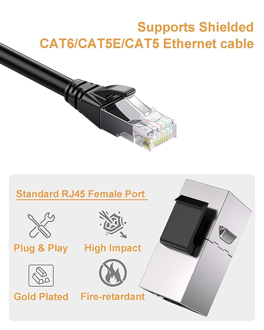 10 Pack Cat 6 Shielded Keystone Coupler, Cat6 Keystone Jacks Female to Female RJ45 Coupler, Ethernet Wall Plate Inline Keystone Coupler for Cat6, Cat5e, Cat5 Silver
