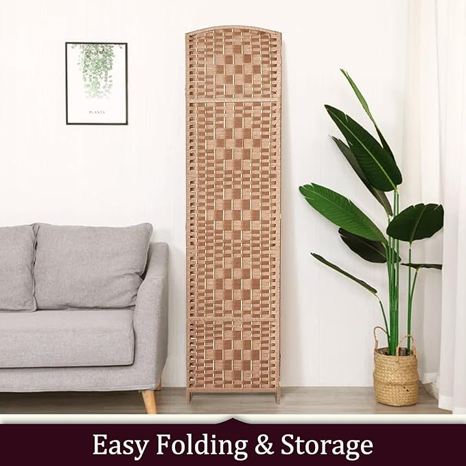 Rose Home Fashion 6 ft Tall Room Divider, Room Dividers and Folding Privacy Screens, 15.7in Privacy Screen 4 Panel Partition Temporary Wall Separation for Private, Natural