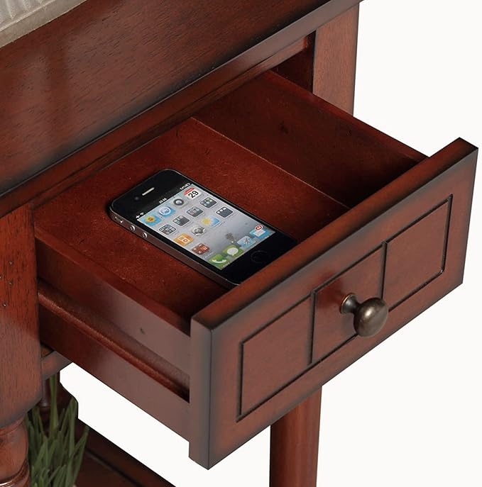 Convenience Concepts French Country Khloe 1 Drawer Accent End Table 14" - Traditional Farmhouse Side Table with Storage Drawer and Shelf for Living Room, Mahogany