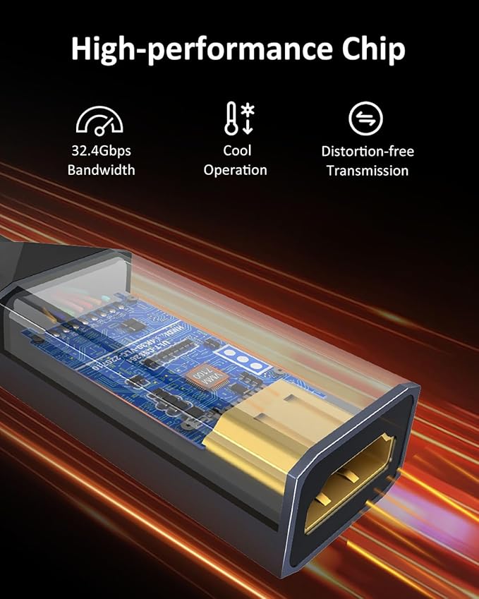 Active DisplayPort to HDMI Adapter, 8K@60Hz 4K@120Hz, DP 1.4 to HDMI 2.1 Converter, Unidirectional for Gaming PC, Laptop, GPU to Monitor, TV, Projector