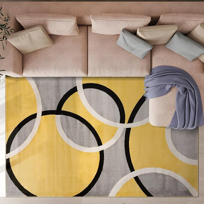Rugshop Contemporary Abstract Circles Easy Maintenance for Home Office,Living Room,Bedroom,Kitchen Soft Area Rug 5' 3" x 7' 3" Yellow
