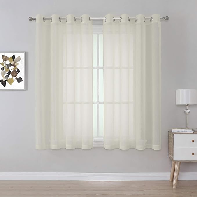 KEQIAOSUOCAI Ivory Sheer Curtains - Grommet Light Filtering Window Treatment Voile Curtain Panels for Living Room (54 Wide 72 Long Per Panel,2 Panels)