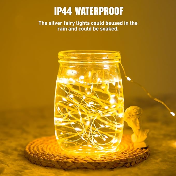 JMEXSUSS 4 Pack 50 LED Christmas Fairy Lights Battery Operated, 16ft Warm White Fairy Lights for Bedroom Wedding Patio Party DIY Mason Jar Decorations