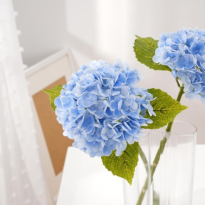 Real Touch Hydrangea Artificial Flowers, 2 Blue & 2 White Real Touch Flowers, 21" Faux Hydrangea Flowers, Fake Hydrangea Flowers for Outdoor Wedding Office Home Decor Table Centerpieces