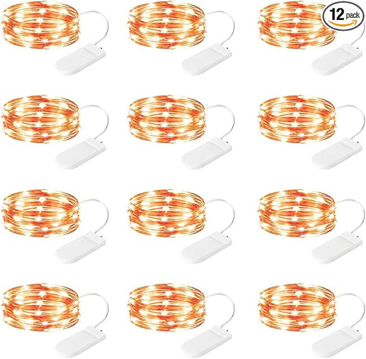 12 Pack Orange Fairy Lights Battery Operated String Lights, 7ft 20 Led Waterproof Copper Wire Firefly Starry for DIY Wedding Party Bedroom Christmas