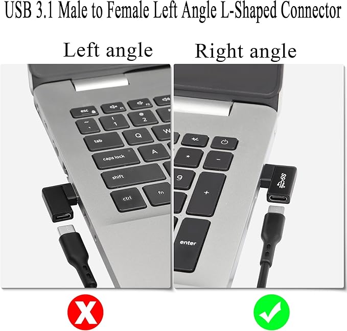 QIANRENON 90° Angle USB 3.1 to USB C Adapter 10Gbps USB A Male to Type C Female Right Angle L-Shaped Connector, for Data Transfer OTG 3A Charging, for PC Laptop Tablet,2Pcs (Right Angle Lateral Bend)