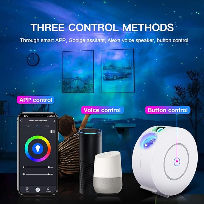 Star Projector, Galaxy Projector for Bedroom, Smart APP & Voice Control Galaxy lamp, Compatible with Alexa & Google Home, for Kids Adults Bedroom,Room Decor,Game Room,Party (White Round)