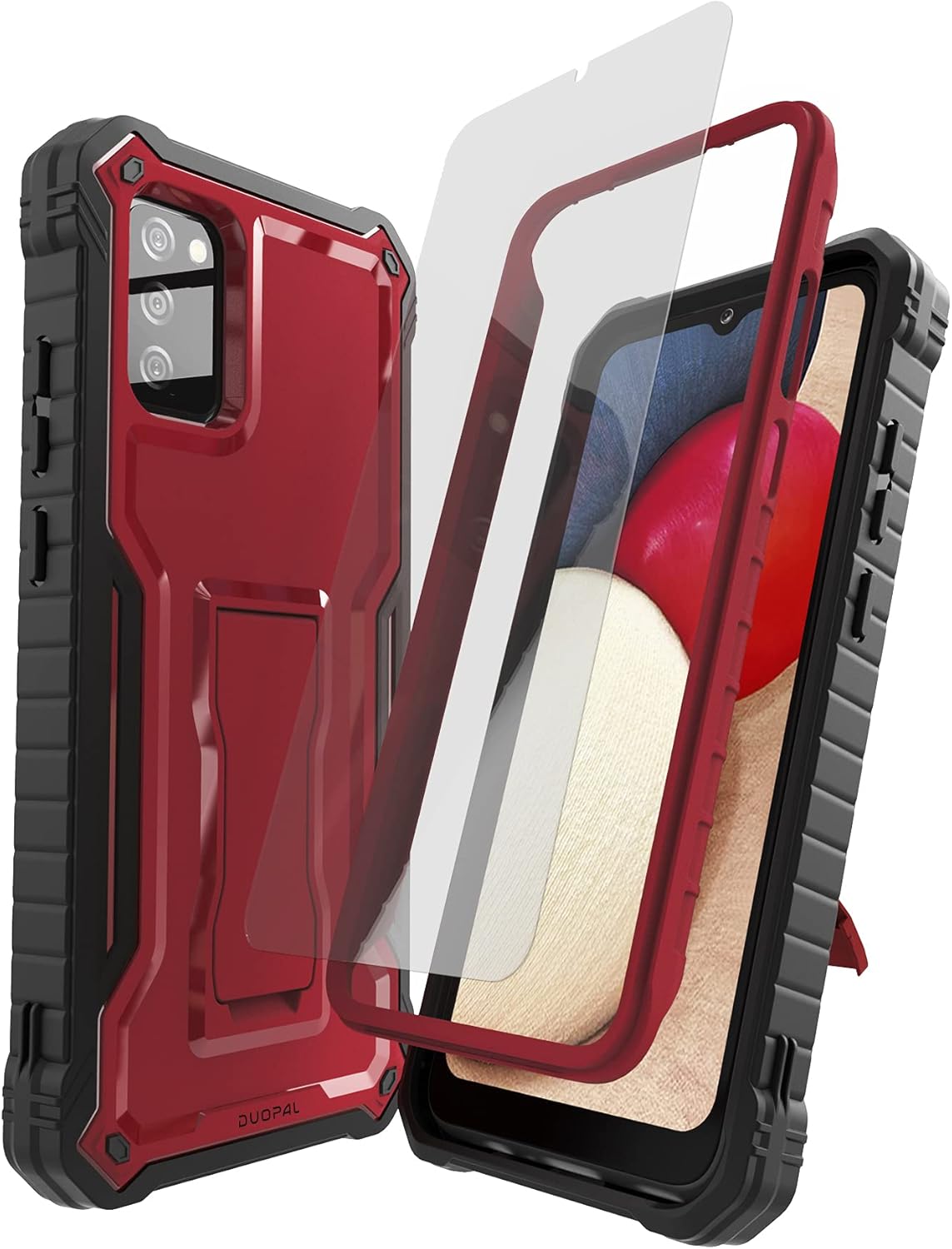 DUOPAL for Samsung Galaxy A02S Case - Military Grade Protection Shockproof Case with Tempered Glass Protector (Red)
