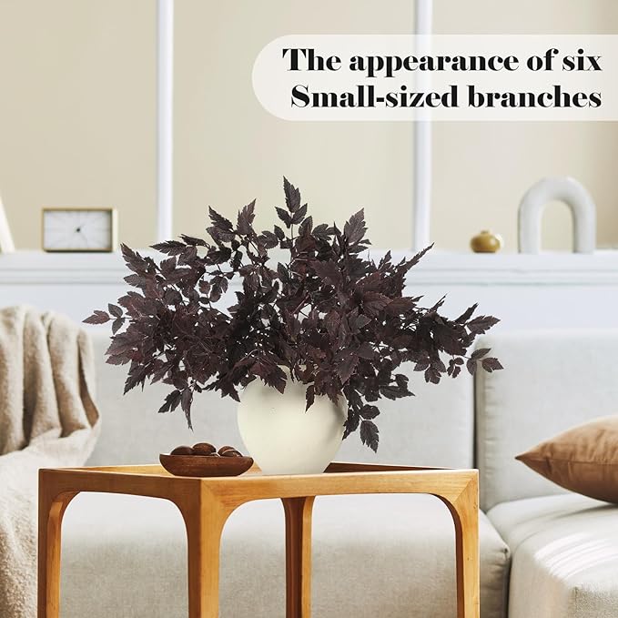 Lyrow 3 Pack Artificial Cimicifuga Plant Leaf Spray Faux Plum Cimicifuga Ramosa Leaf Branch Faux Fall Spray Silk Plants for Home Vase Wedding Garden Farmhouse Table Mantel Decor (18 Inches)