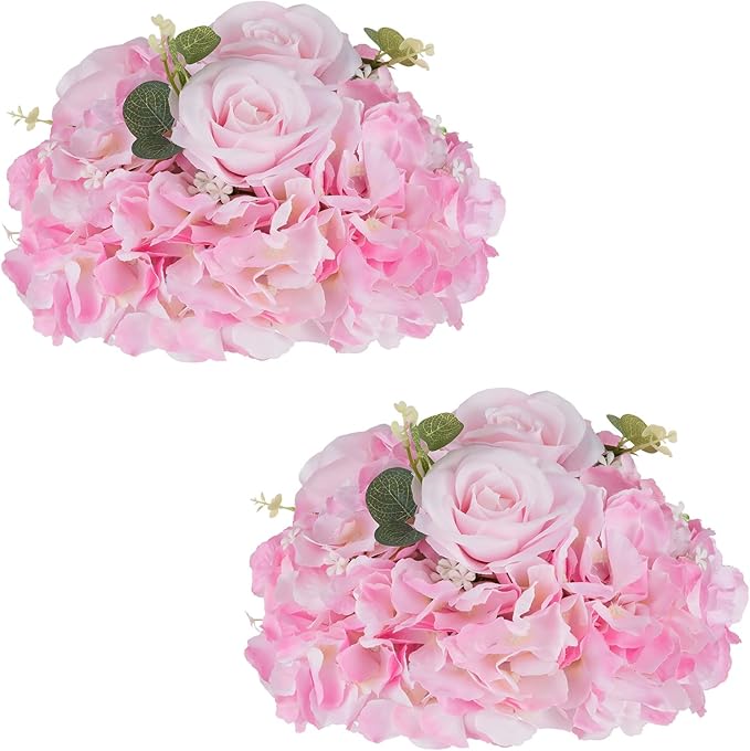 NUPTIO Flower Balls Flowers for Centerpieces: 2 Pcs 11.8 inch Diam Pink Artificial Rose Fake Flower Ball Arrangement Bouquet Wedding Centerpieces for Tables Wedding Centerpiece Decorations