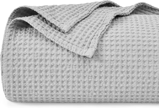 PHF 100% Cotton Waffle Weave Blanket Queen Size for Bed,Snag Proof Lightweight Breathable Moisture-Wicking Throw for Couch,Great for Layering in Cold Weather,Home Decor Gift-Light Grey
